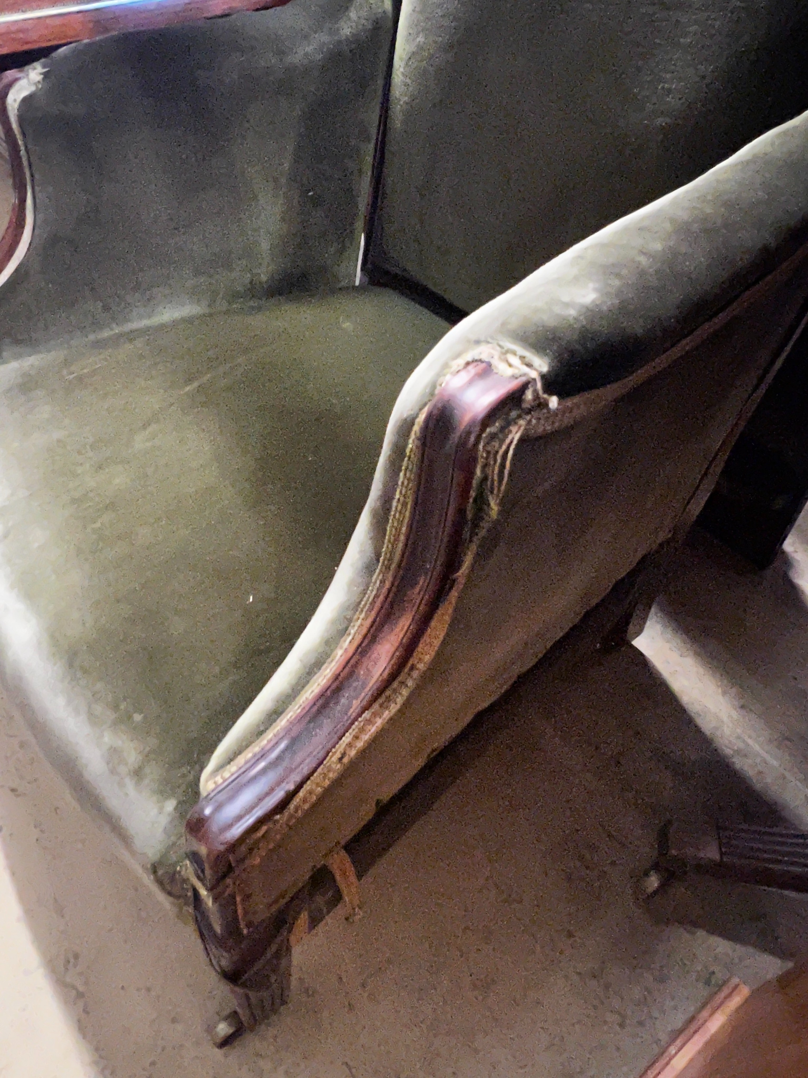 A George III mahogany upholstered armchair, width 65cm, depth 76cm, height 94cm